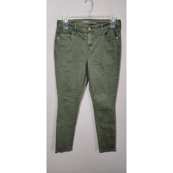 Old Navy Jeans Size 14 Womens Rockstar Mid-Rise Olive Green Skinny - Picture 1 of 8